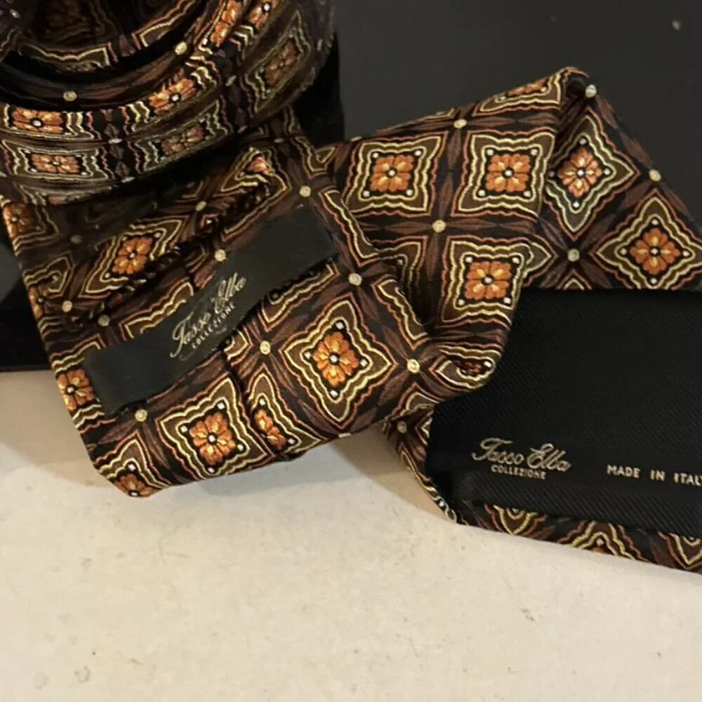 Tasso Elba Silk Tie Brown Orange Black Mint Mens Gift Southwestern Western